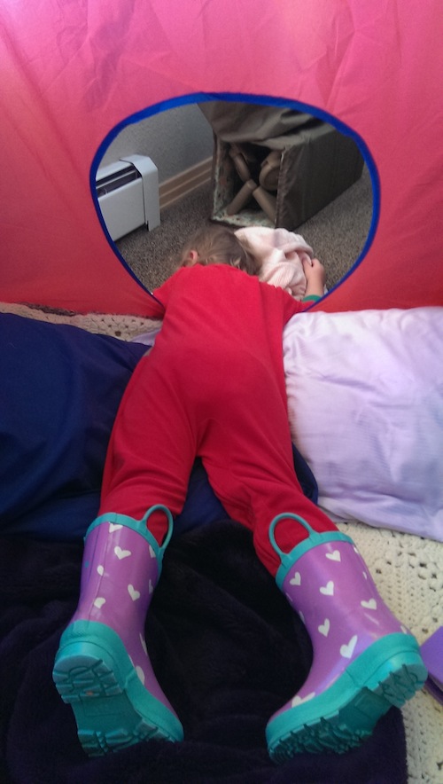Ava napping in her tent on Christmas morning