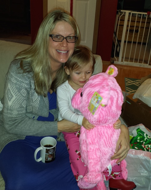 Mommy and Elise checking out the new pink pig