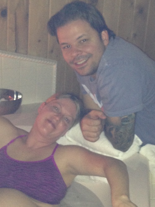 Laboring in the tub a couple hours before Enzo's birth