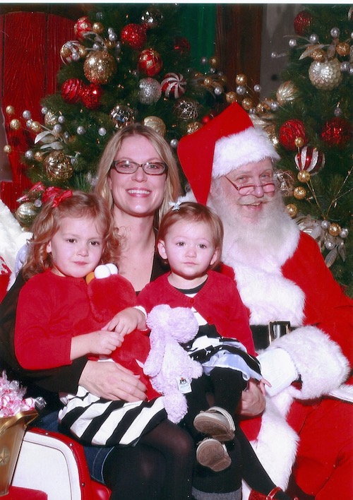 Jessica, Ava, and Elise with Santa, 2014