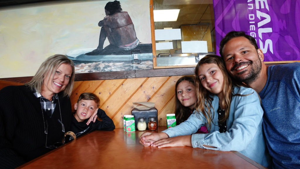 The Pellegrini family at Woodstock's Pizza in Pacific Beach, San Diego