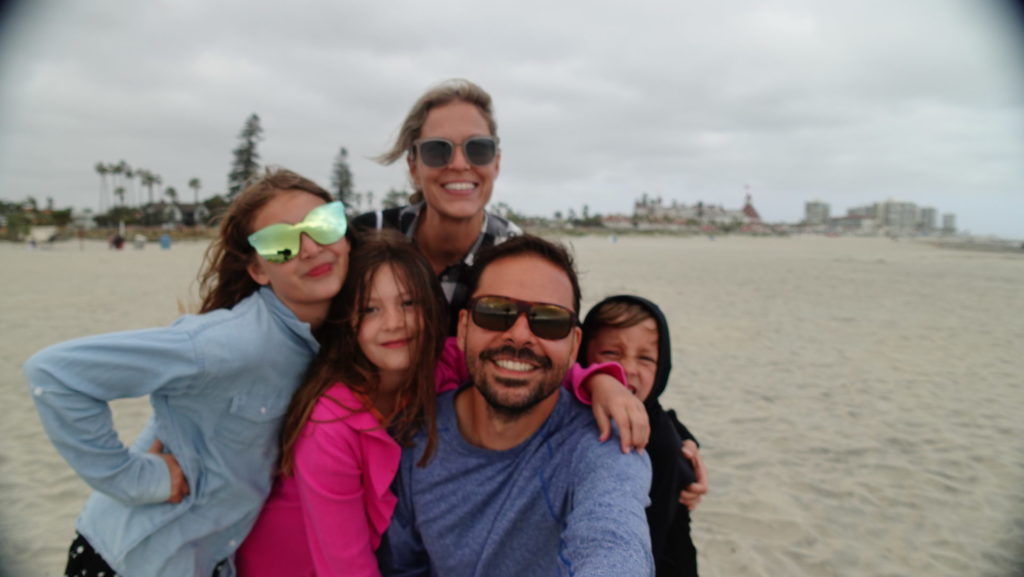 The Pellegrini family on the beach at Coronado Island