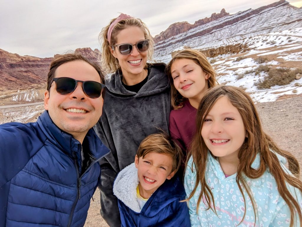 The Pellegrini family at a beautiful rest stop in Utah.