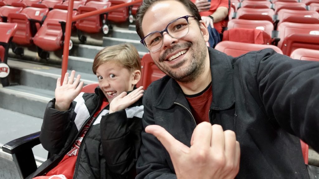Enzo and Michael Pellegrini getting ready for the UNLV basketball game.