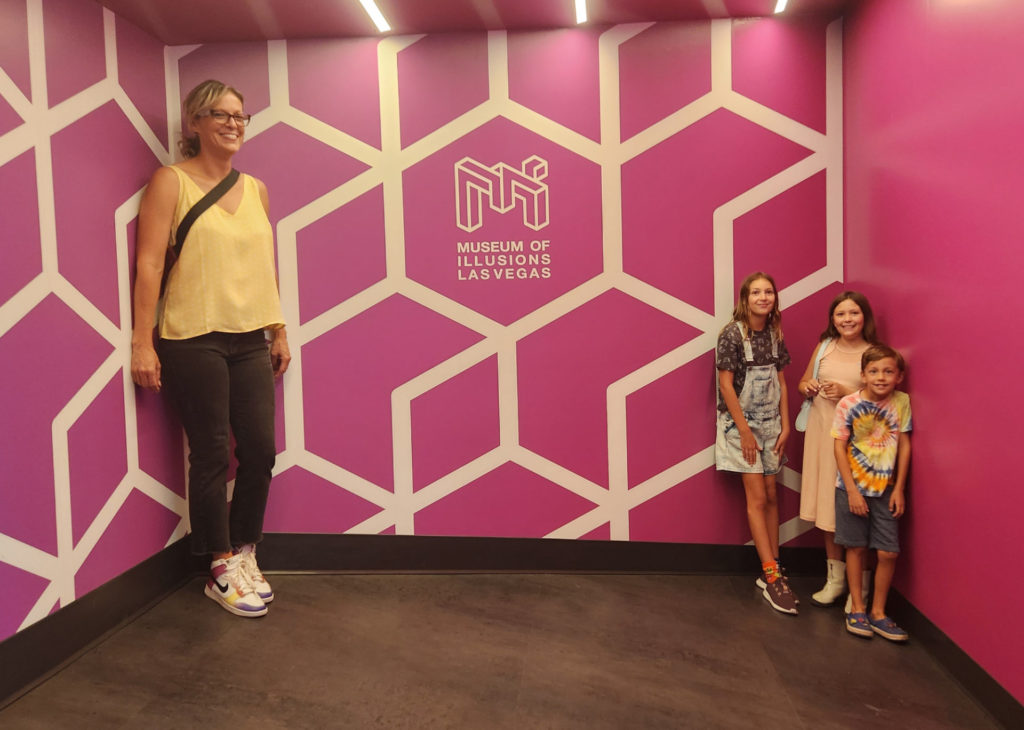 Jessica and the kids at the Las Vegas Museum of Illusions