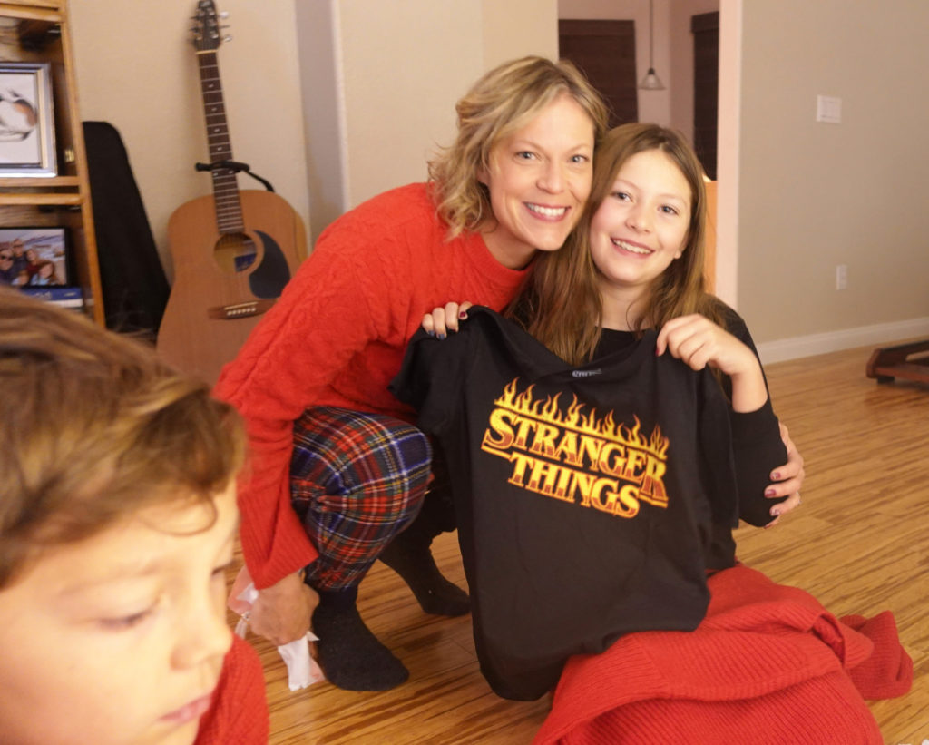 Mom and Elise with her new Stranger Things shirt