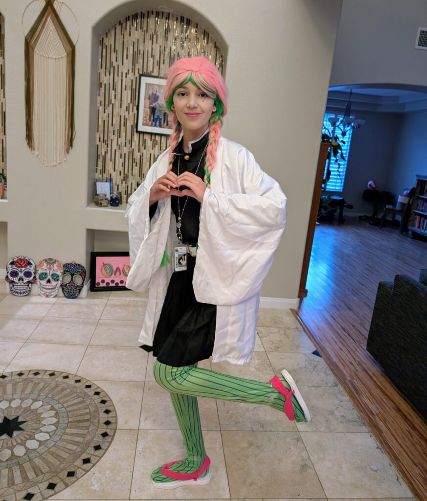 Ava dressed up as Mitsuro Kanroji for Haloween, 2024