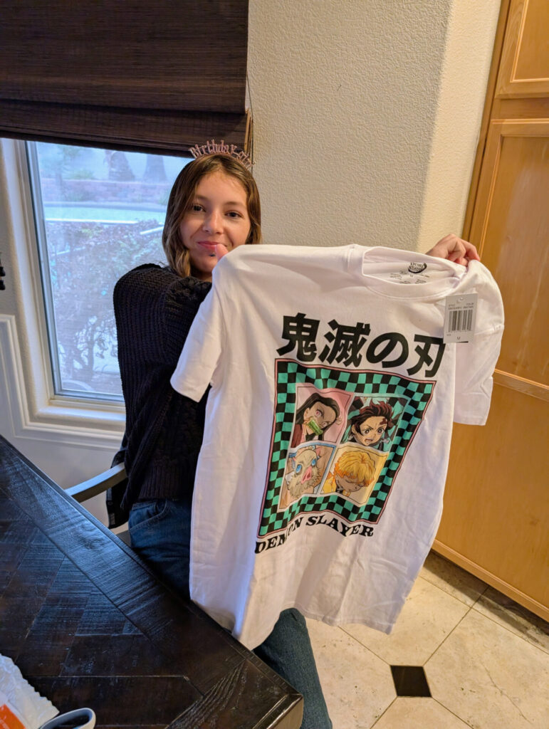 Ava's new Demon Slayer t-shirt