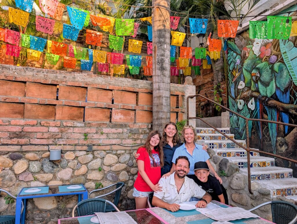 Pellegrini family at dinner at Si Señor Garden restaurant in Puerto Vallarta