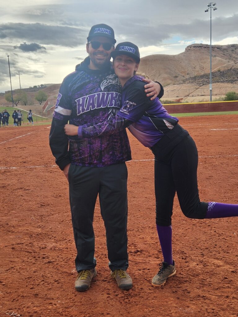 Dad and Ava before the championship game, Fall 2025