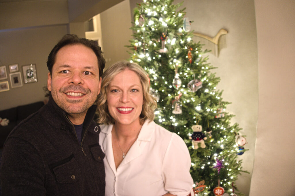 Michael and Jessica Pellegrini in front of their 2025 Christmas tree
