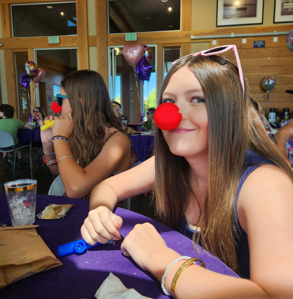 Elise Pellegrini wearing a red clown nose