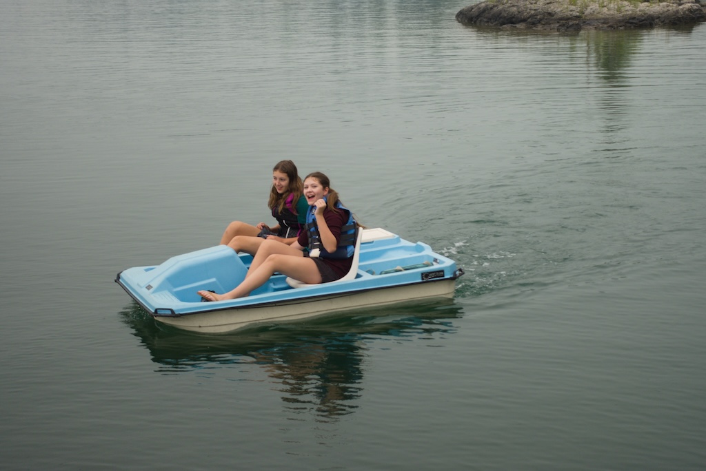 Elise and Ava Pellegrini on a paddle boat in Lake Huron