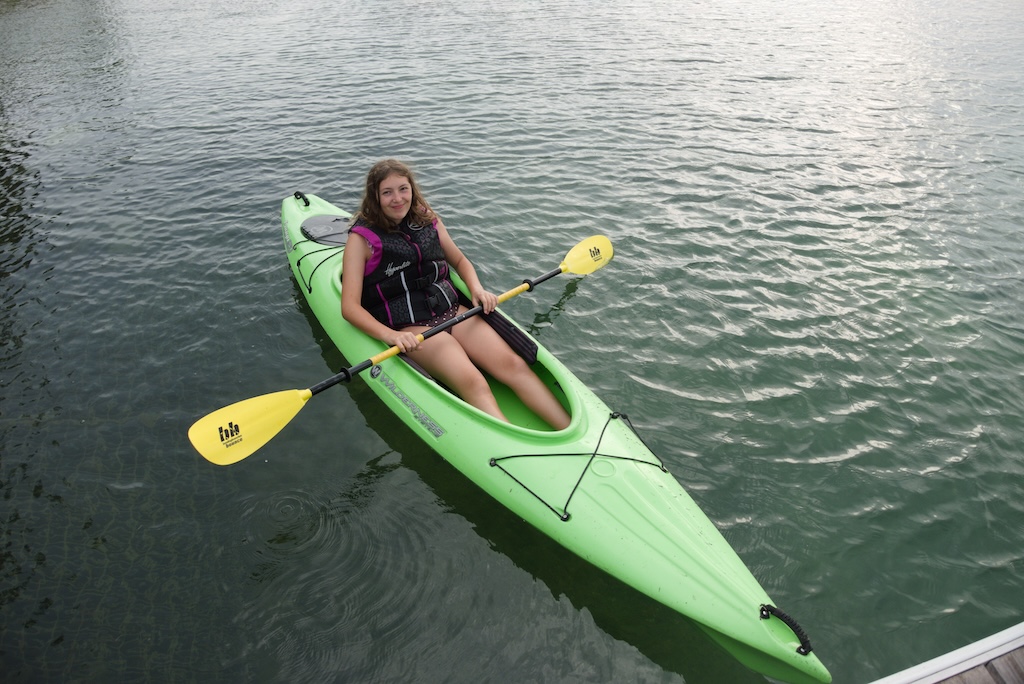 Ava Pellegrini kayaking on Lake Huron
