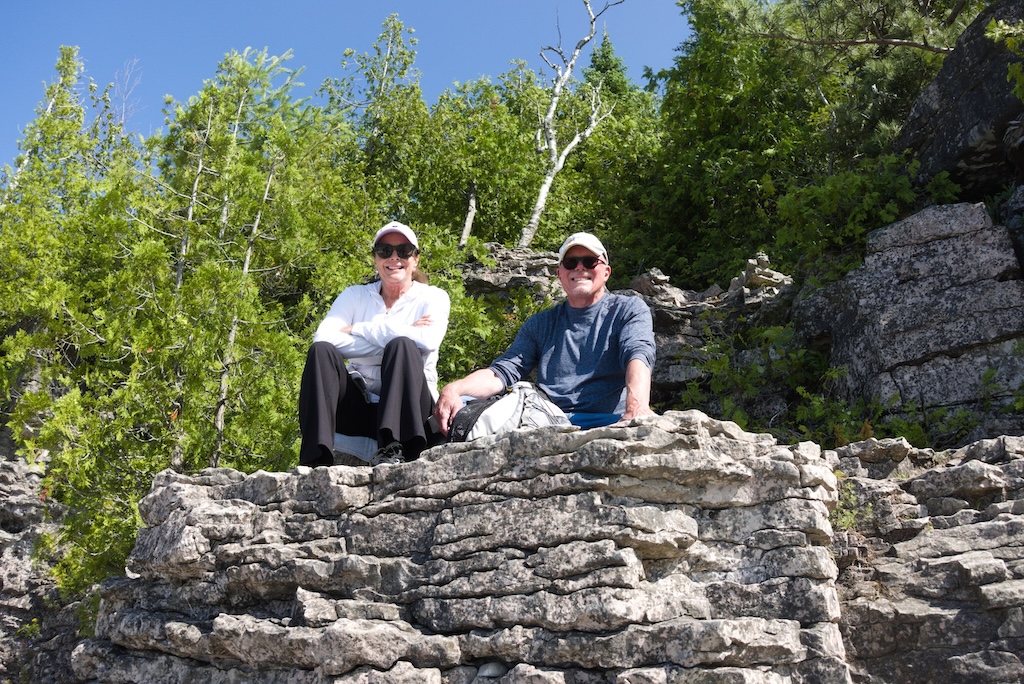Grandma and Grandpa Martin up on a rock at Georgian Bay