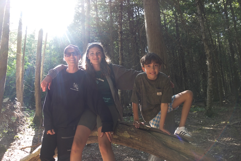 Jessica, Ava, and Enzo Pellegrini in the forest of Bruce Peninsula National Park